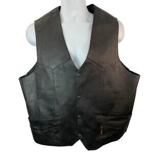 Hot Leathers Mens Black XXXL Leather Motorcycle Vest Snap 23x26